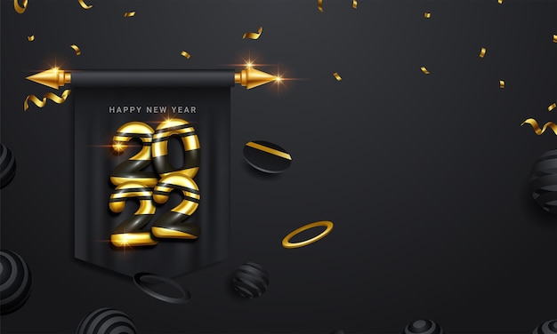 Happy New 2022 Year. Holiday vector illustration of golden metallic numbers 2022