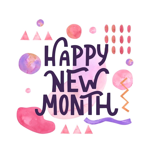 'happy new month' lettering with hand drawn elements