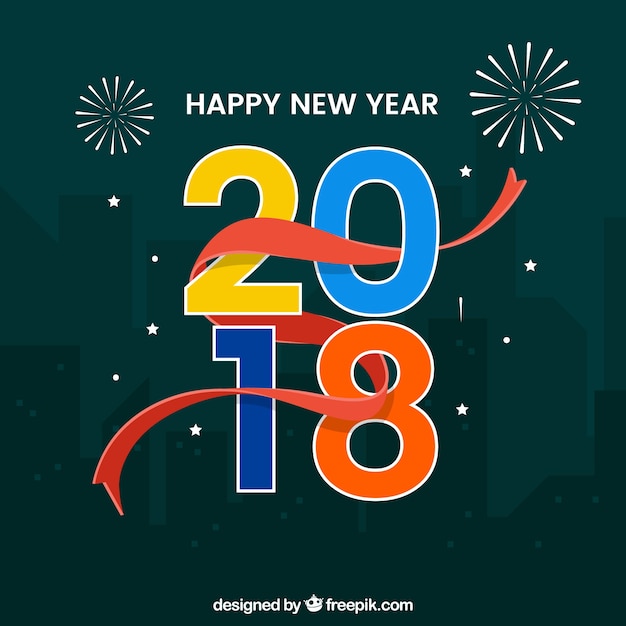 Happy new year 2018 in the city background