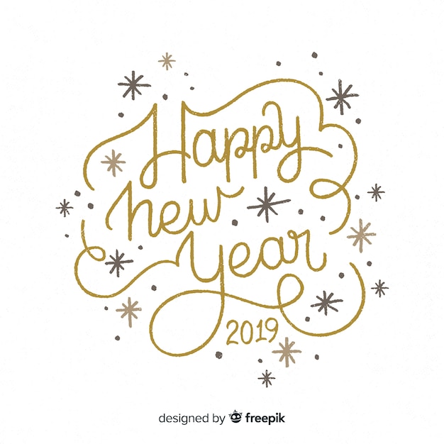 Free vector happy new year 2019 black and gold background with fancy lettering