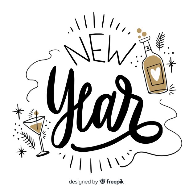 Happy new year 2019 black and gold background with fancy lettering