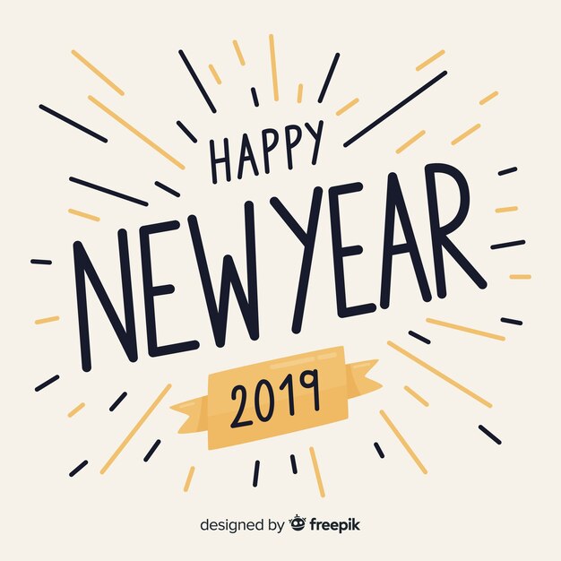 Happy new year 2019 black and gold background with fancy lettering