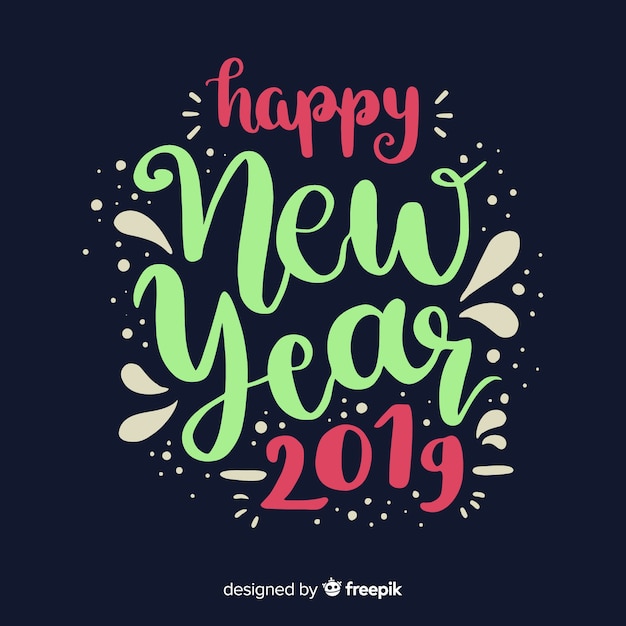 Happy new year 2019 colorful background with fancy lettering