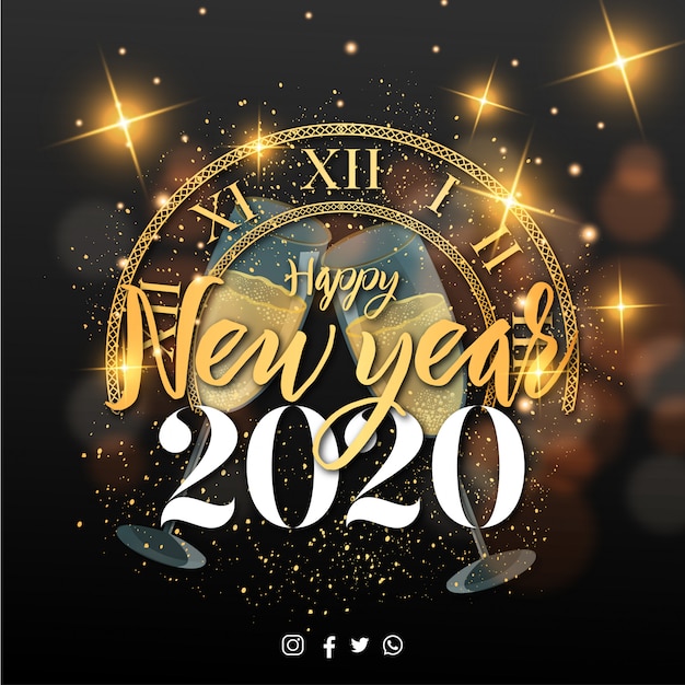 Happy New year 2020 banner with Christmas Elements