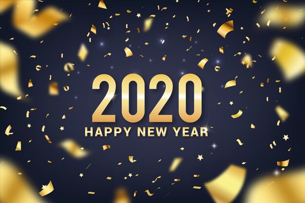 Happy new year 2020 lettering  with realistic decoration background