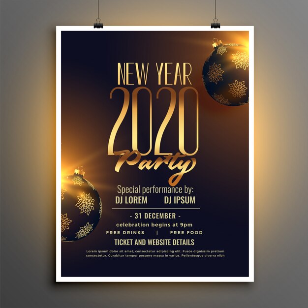 Happy new year 2020 party flyer or poster  template