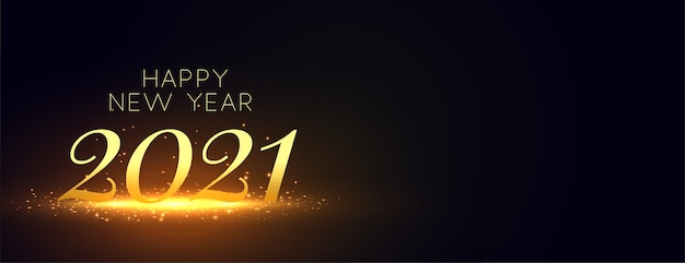 Happy new year 2021 banner with golden sparkles