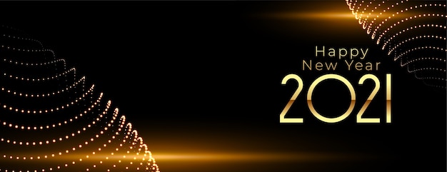 Free Vector happy new year 2021 with glowing light on black