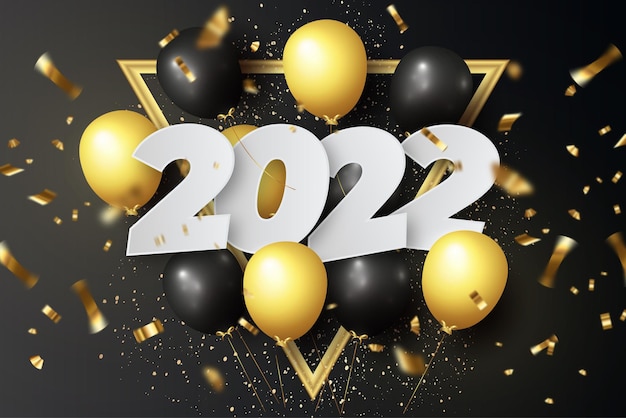 happy new year 2022 background with realistic balloons