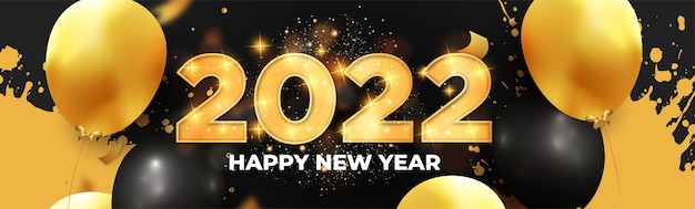 Happy new year 2022 Banner Background with Balloons