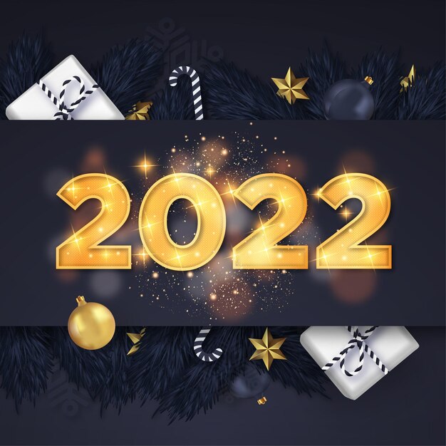 Happy new year 2022 banner with christmas background