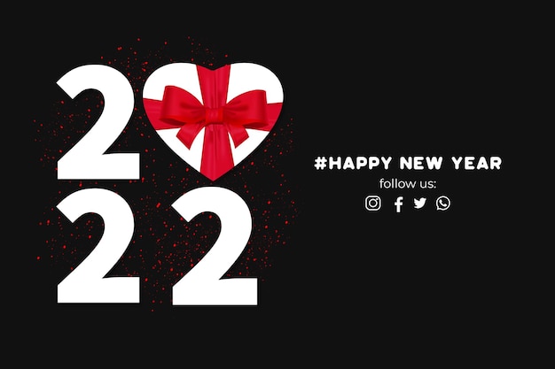 Happy New Year 2022 Banner with Gift Heart Frame