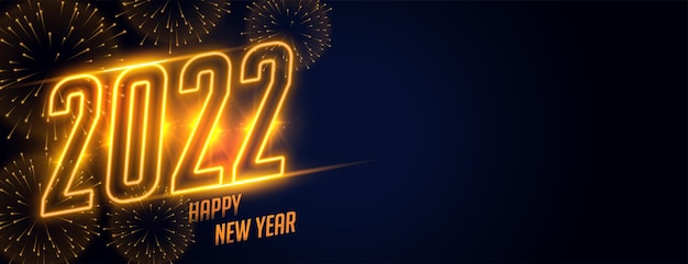 Happy new year 2022 fireworks celebration shiny golden banner design