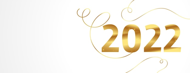 Free vector happy new year 2022 golden banner with swirl lines