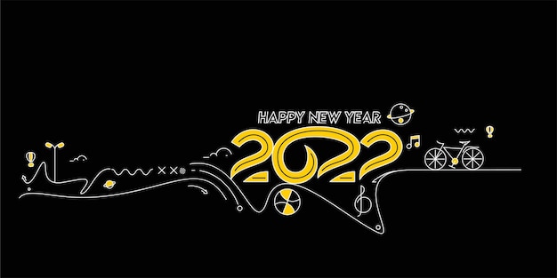 Happy New Year 2022 Text with travel world Design Patter, Vector illustration.