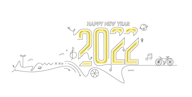 Happy New Year 2022 Text with travel world Design Patter, Vector illustration.