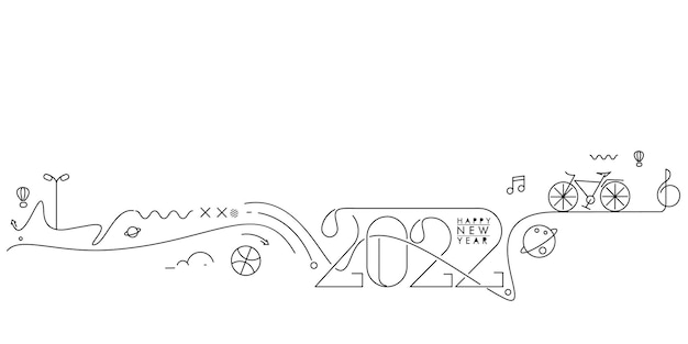 Happy New Year 2022 Text with travel world Design Patter, Vector illustration.