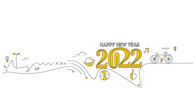 Happy New Year 2022 Text with travel world Design Patter, Vector illustration.