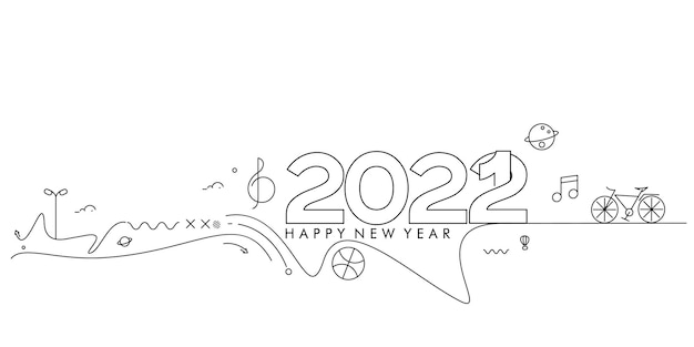 Happy New Year 2022 Text with travel world Design Patter, Vector illustration.