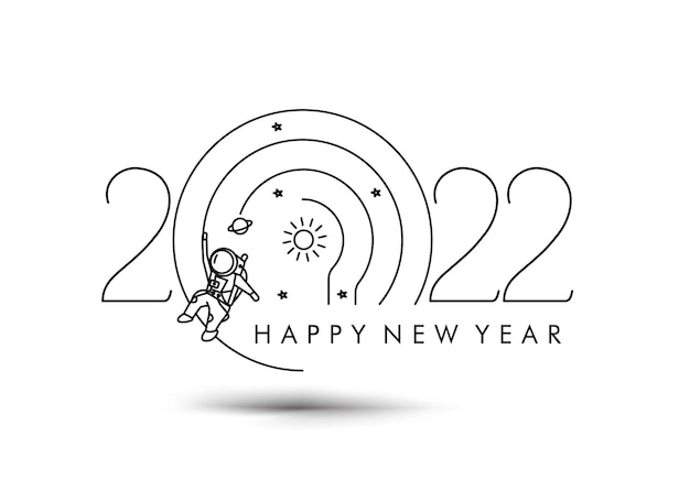 Free Vector happy new year 2022 with astronaut design, vector illustration.