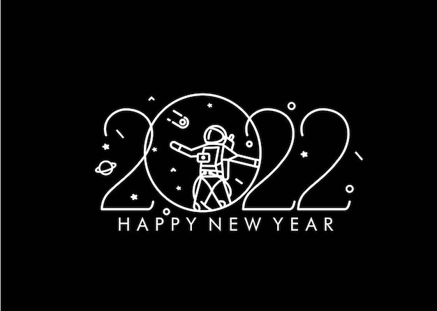 Happy New Year 2022 with Astronaut Design, Vector illustration.