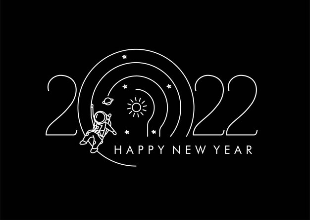 Happy New Year 2022 With Astronaut Design, Vector illustration.