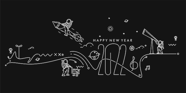 Happy New Year 2022 With Astronaut Design, Vector illustration.