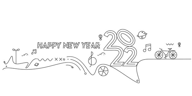 Happy New Year 2022 with Music Design Element, Vector illustration.