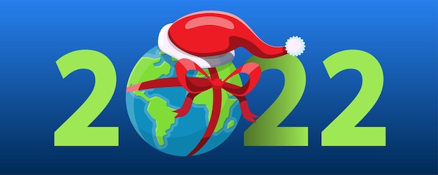 Free Vector happy new year 2022 with a santa claus present a gift box for people on the world. merry christmas cutout element for holiday cards, invitations, banner, poster and website celebration decoration