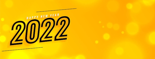 Free Vector happy new year 2022 yellow bokeh banner with text space