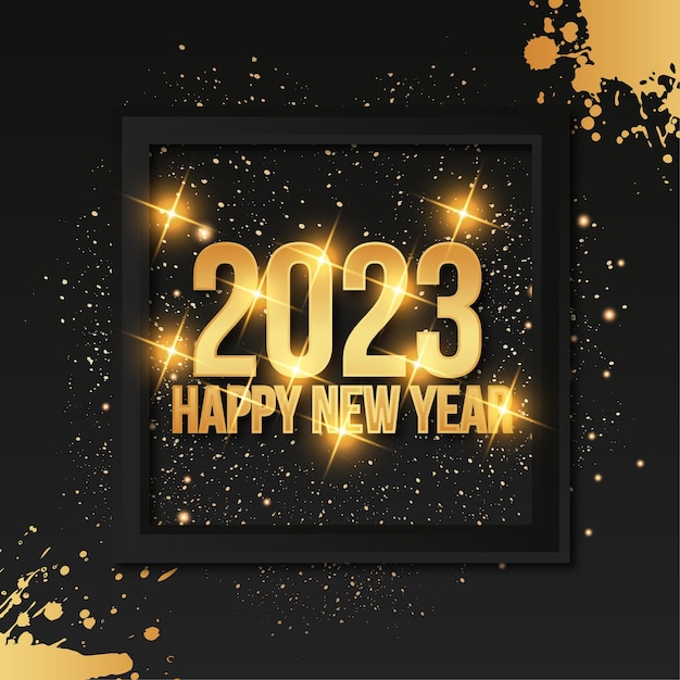 Happy new year 2023 banner with Golden Frame Background