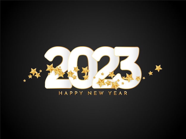 Free Vector happy new year 2023 black background with golden stars