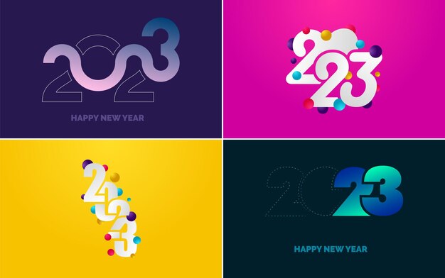 Happy New Year 2023 text design Pack for Brochure design template card banner New Year Vector illustration