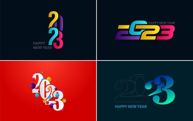 Happy New Year 2023 text design Pack for Brochure design template card banner New Year Vector illustration