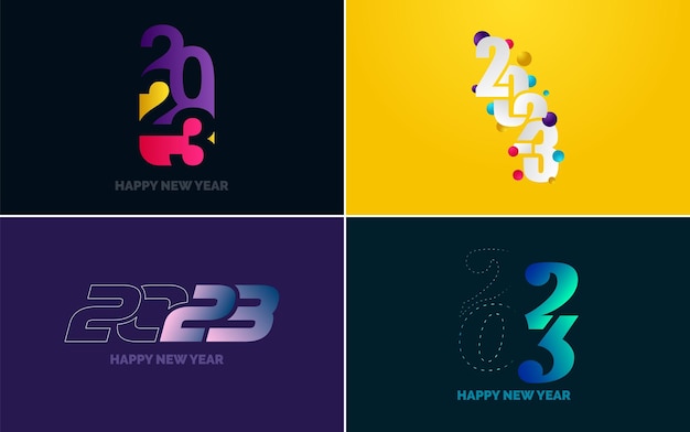 Free Vector happy new year 2023 text design pack for brochure design template card banner new year vector illustration