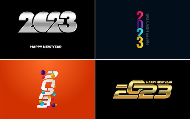 Happy New Year 2023 text design Pack for Brochure design template card banner New Year Vector illustration