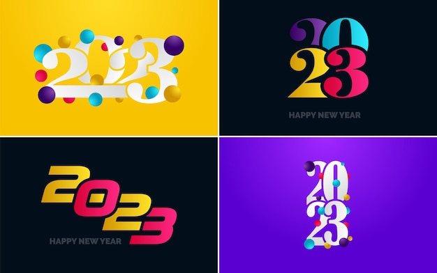 Free Vector happy new year 2023 text design pack for brochure design template card banner new year vector illustration