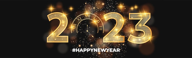 Happy new year 2023 with golden texture banner