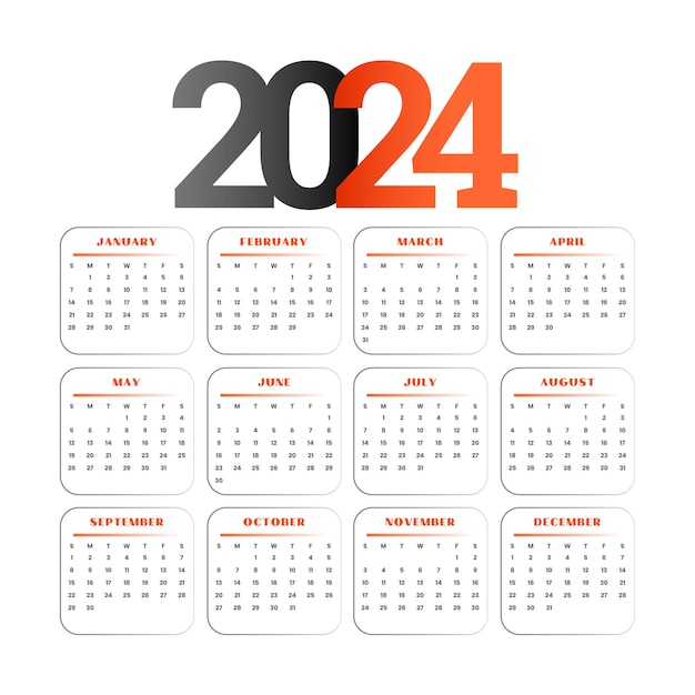 Free Vector happy new year 2024 calendar template in minimal style vector