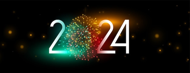 Free Vector happy new year 2024 celebration banner with firework bursting vector