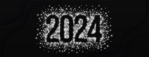 Free Vector happy new year 2024 dark banner with sparkle effect vector