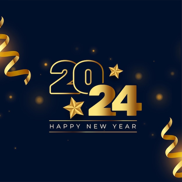 Free Vector happy new year 2024 greeting background with golden star vector