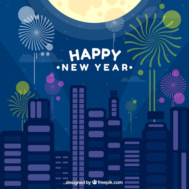 Happy new year background of city