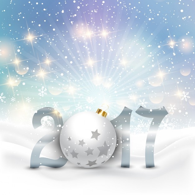 Free Vector happy new year background with baubles and snow