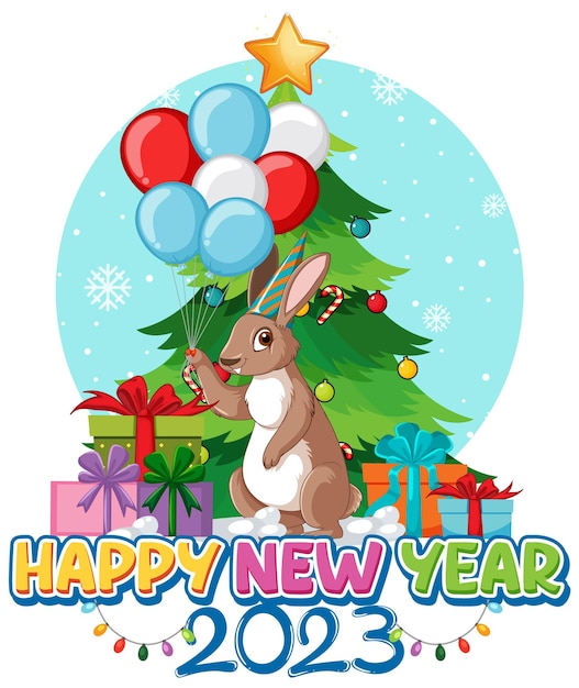 Free Vector happy new year banner design with cute rabbit