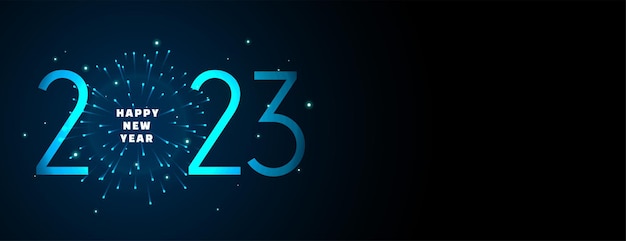 Free Vector happy new year banner with bright 2023 text and firework