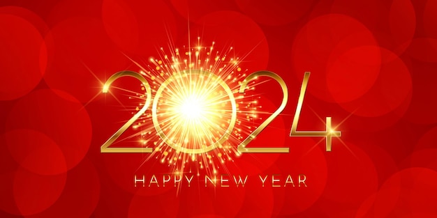 Happy New Year banner with a golden firework design