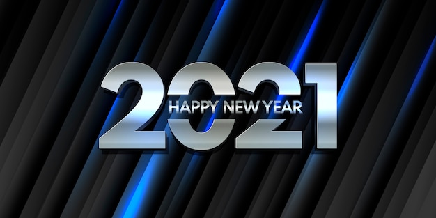 Free vector happy new year banner with modern metallic design