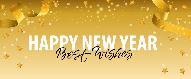 Happy New Year, Best Wishes lettering with gold ribbons