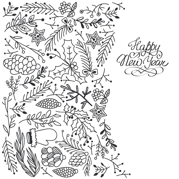 Free Vector happy new year card with floral decorations